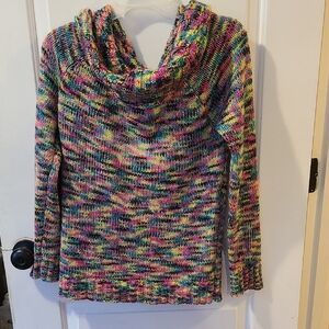 No Boundaries Neon Multicolor Knit Cowl Neck Sweater